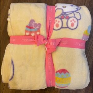 Hello Kitty Easter Plush Blanket Twin - Yellow with Pink Accents